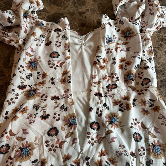 Francesca’s Vera Smocked Sleeve Paisley Dress Size L Linen Blend Cottagecore - Picture 9 of 13